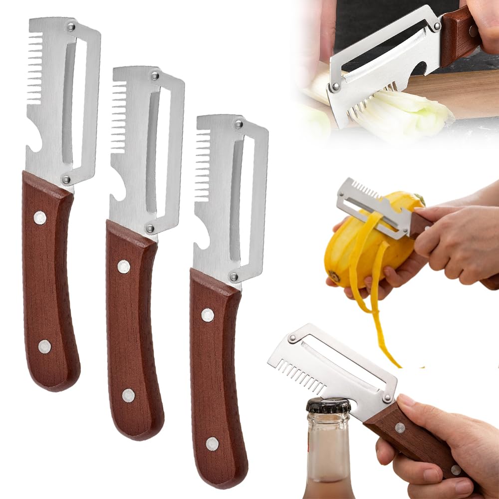 Premium Vegetable Peeler with Wooden Handle and Bottle Opener, 2026 Upgrade Multifunctional Vegetable Peeler for Kitchen, Multi-Functional Kitchen Gadgets Tool for Fruit Vegetables Potato (1)