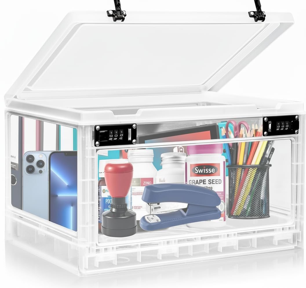 Large Medicine Lock Box, Personal Items Lockable Container for Phone/Tablet, Refrigerator Locking Storage Bin for Snack/Food, Childproof First AID Locked Cabinet