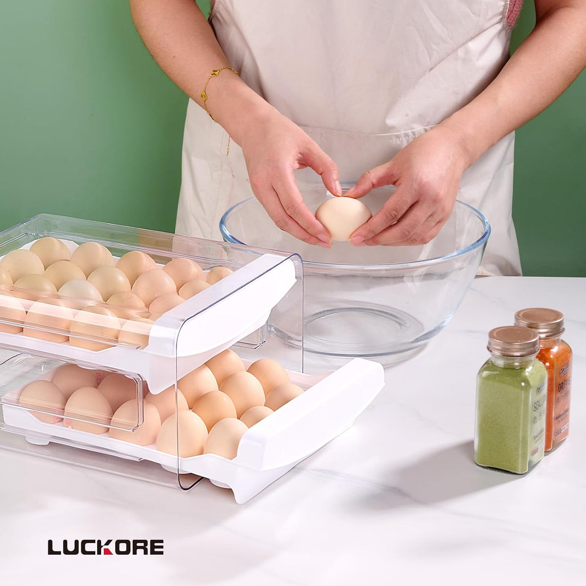 Luckore 2 Tier Egg Holder for Fridge Container for 40 Eggs with Drawer