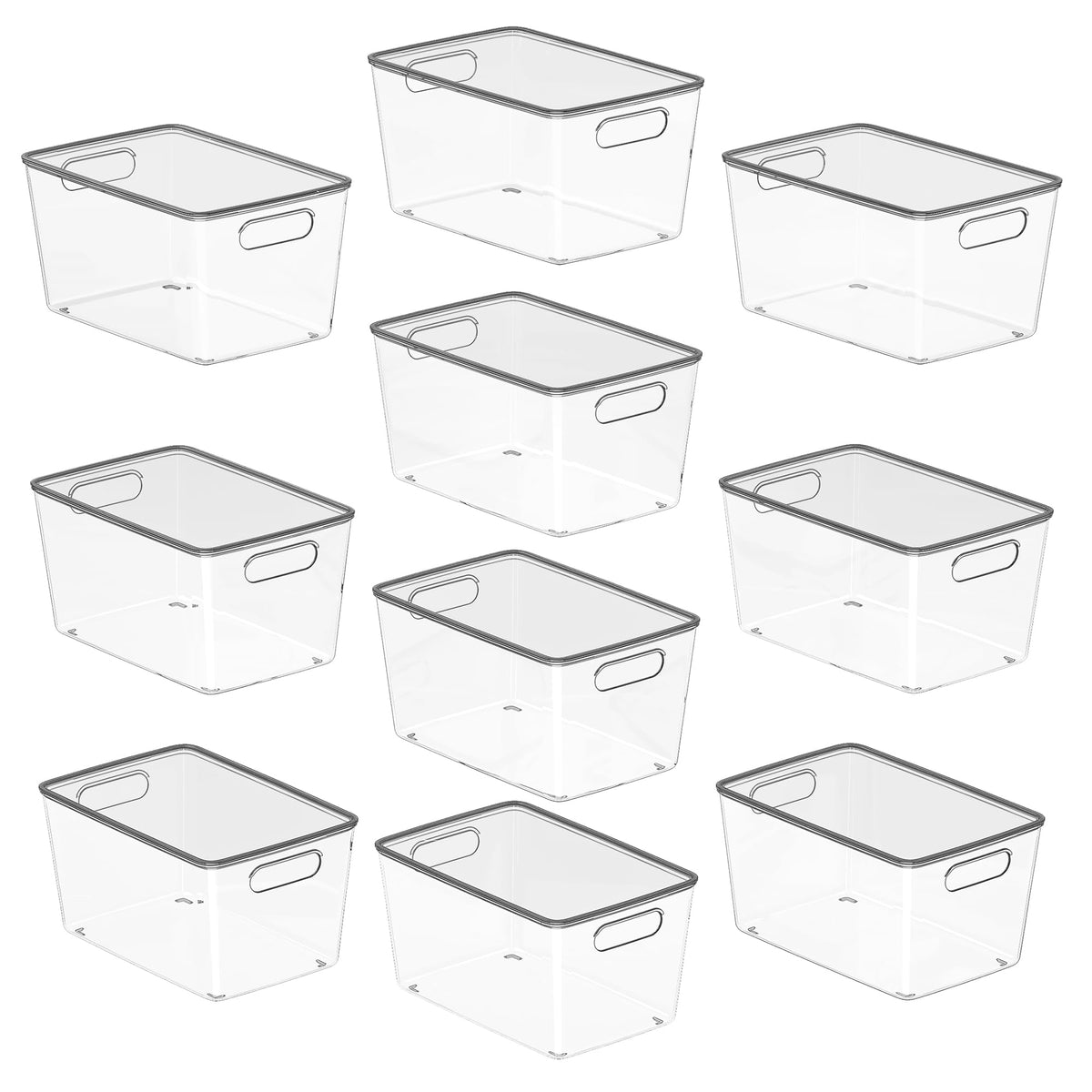 8 Pack Clear Stackable Storage Bins with Lids and Handles, XLarge