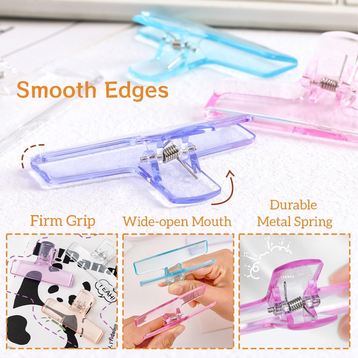 12 PCS Cute Chip Clips, Clear Plastic Clips Bag Clips for Food Sealing
