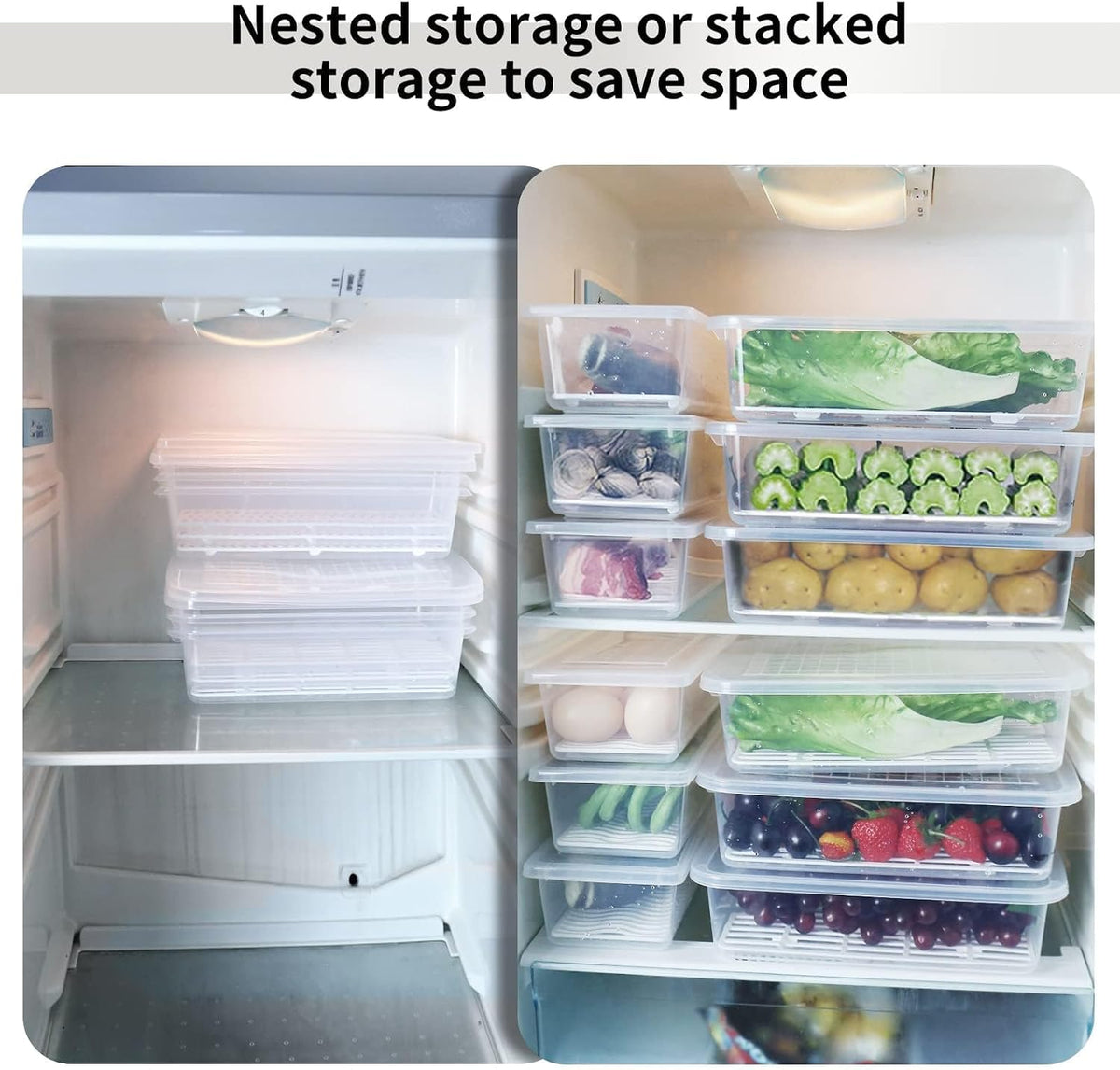 77L Fruit Storage Containers for Fridge, Rectangle Plastic Food Storage Containers with Lids, 3-Pack Deli Meat Container with Removable Drain Plate, Stackable Produce Keeper in Seafood & Berries