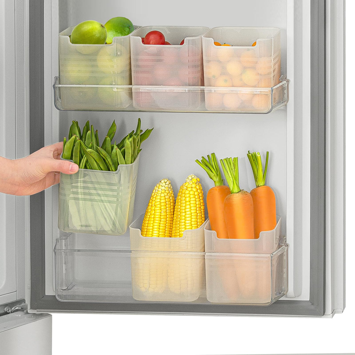 Poeland Refrigerator Organizer Box, Fridge Side Door Storage Containers Plastic Translucent Set of 5 (2M+3S)