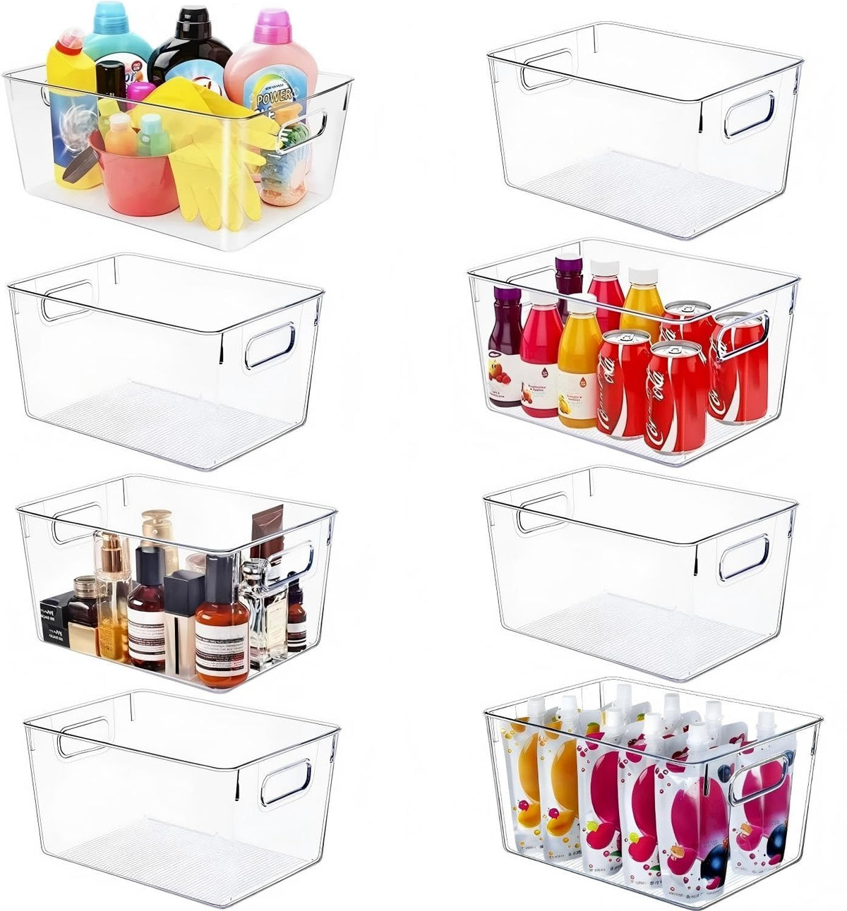 SKTEET Set of 8 Clear Plastic Storage Bins, 4 Large and 4 Small Stackable Storage Containers for Pantry Organization and Kitchen Storage Bins,Home Edit and Cabinet Organizers