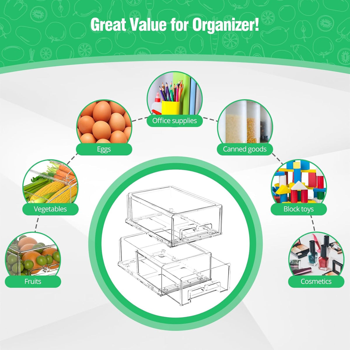 damynuo 2 Pack Fridge Drawer Organizer, Refrigerator Organizers and Storage