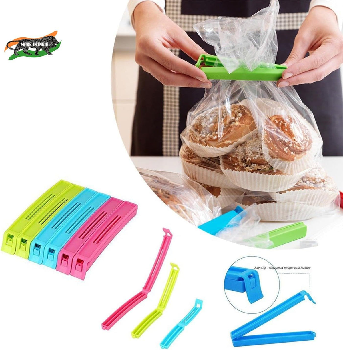 Food Clip Set of 18 | Multipurpose Airtight Bag Sealing Clips for Kitchen Storage | Reusable Snack, Chips & Food Packet Clips for Freshness Protection