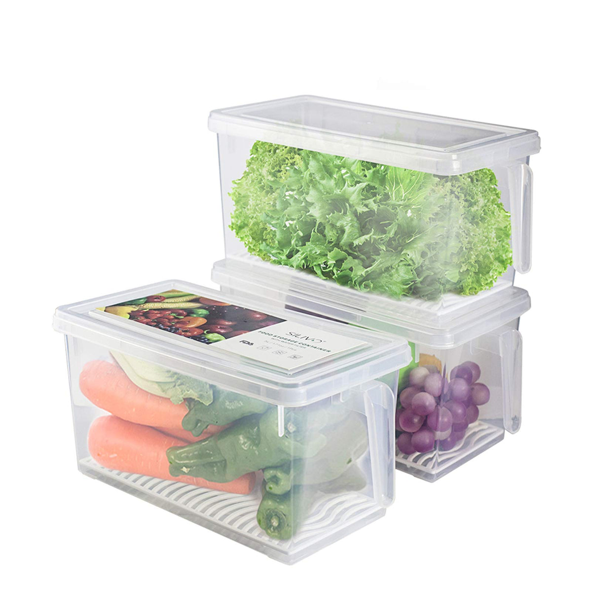 3 Pack 1.5L Fruit Storage Containers for Fridge with Removable Drain Tray
