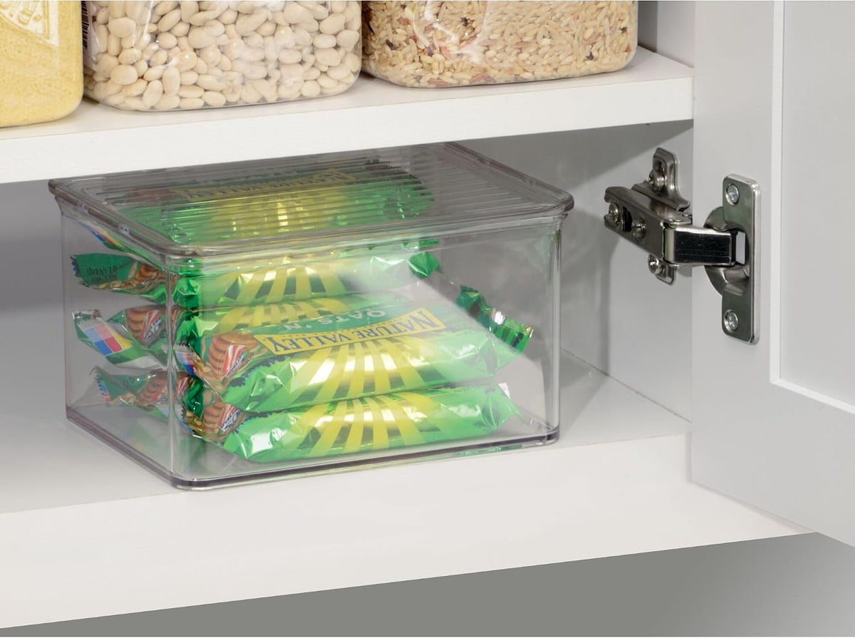 iDesign Plastic Stackable Hinged-Lid Storage Box, Clear