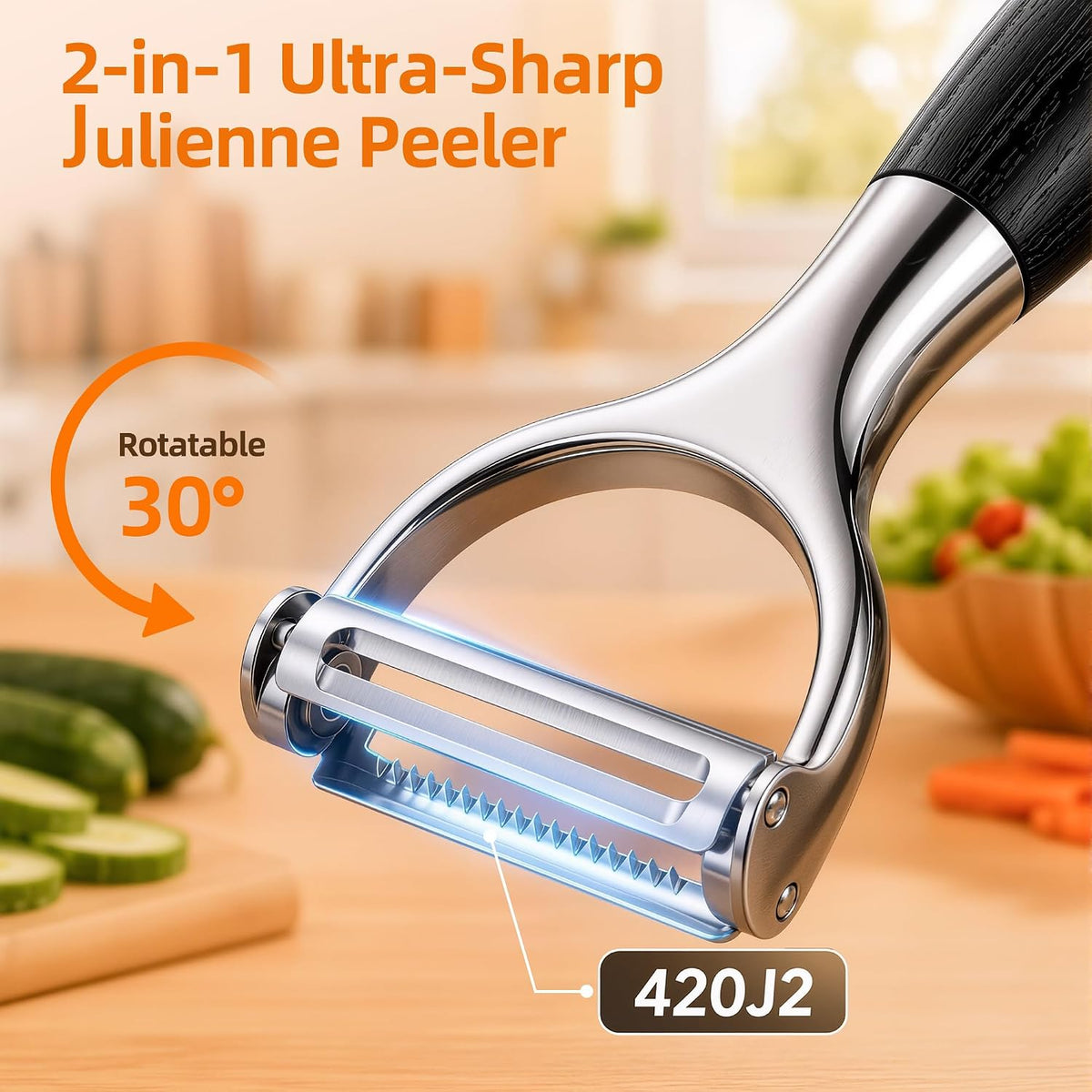 Ultra-Sharp Vegetable Julienne Peeler for Salad: Shreds in Seconds