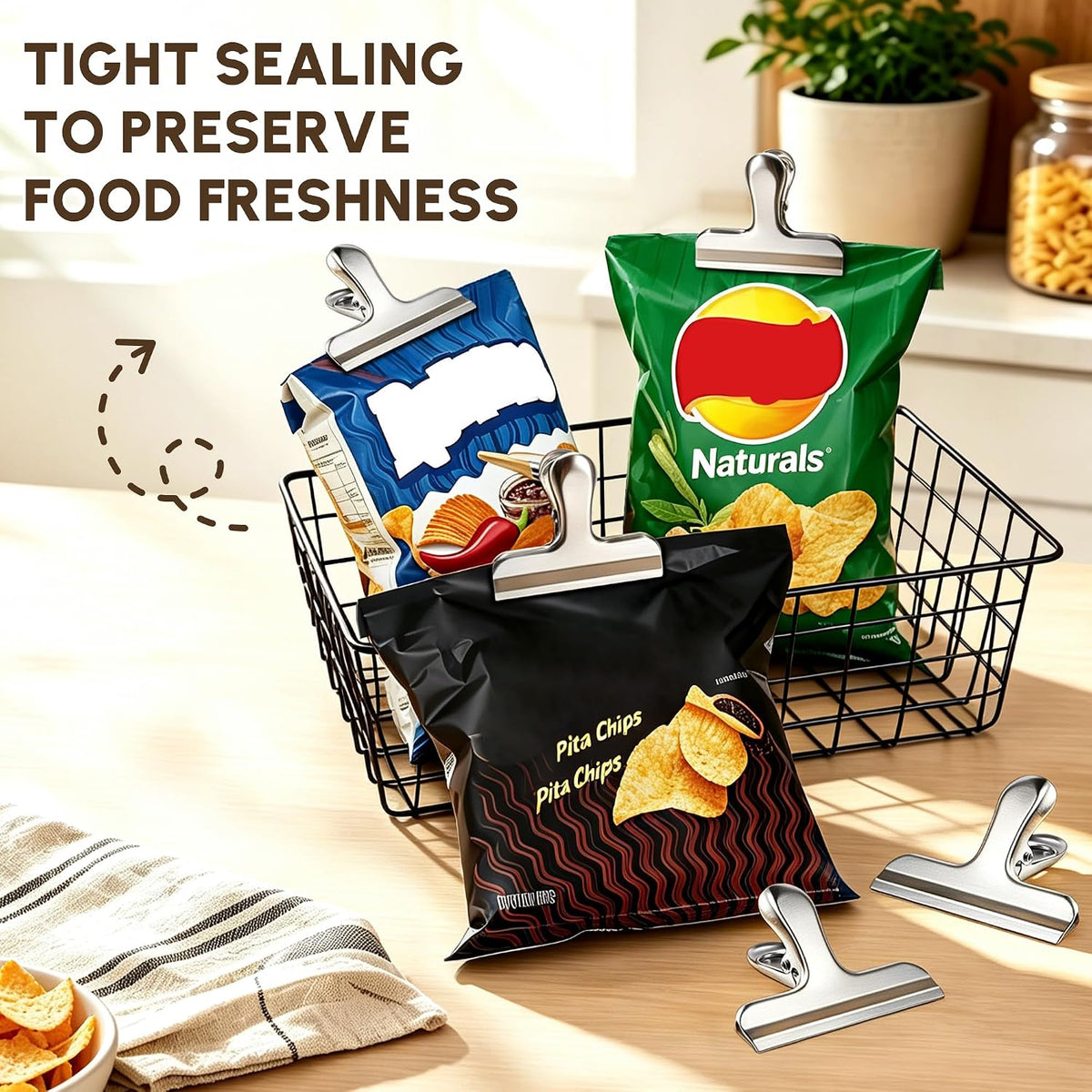 10PCS 3 Inch Chip Clips, Snap Food Bag Paper Clamps for Kitchen Office