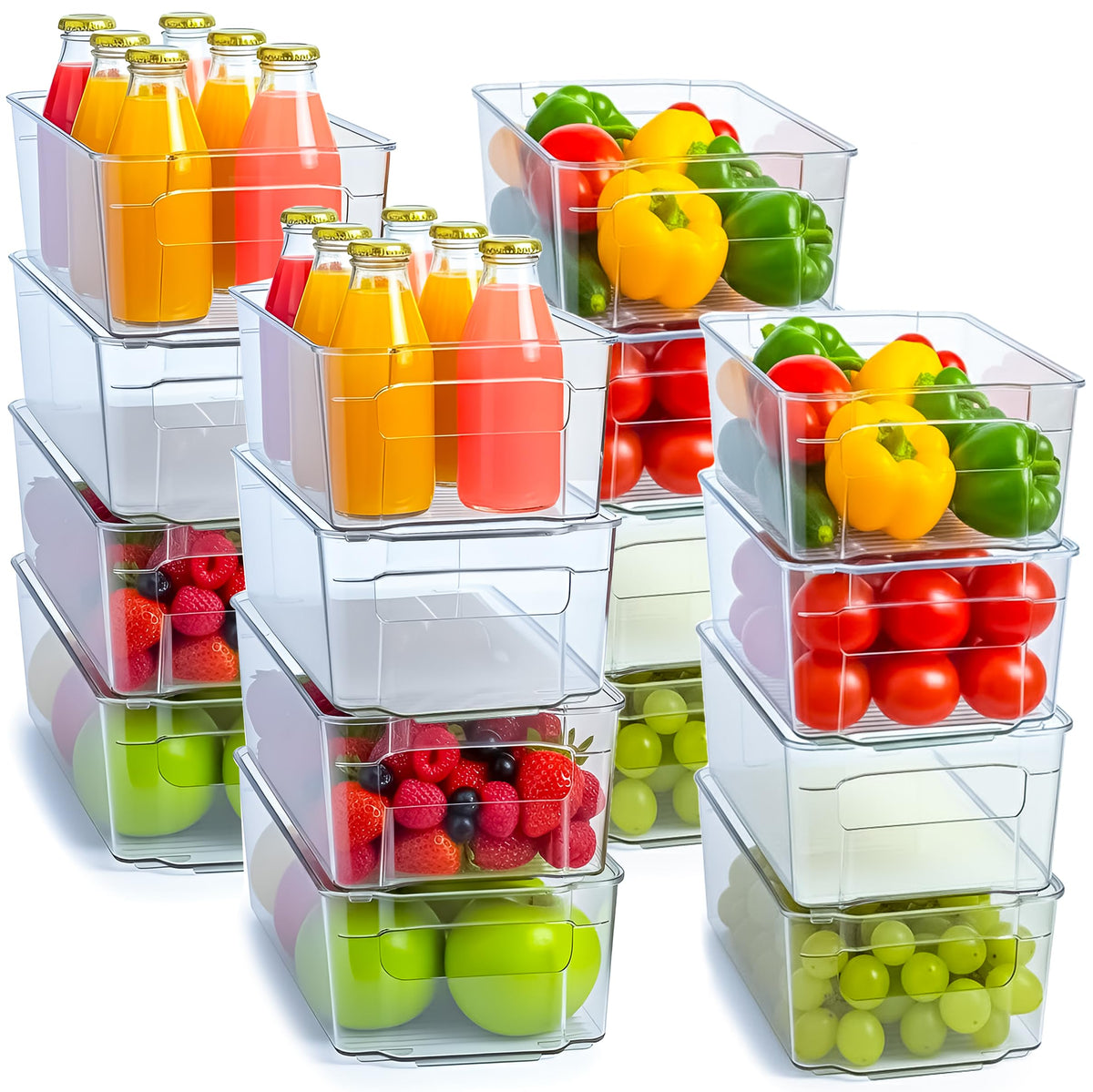Utopia Home Plastic Stackable Storage Bins for Fridge, 8 Pack, Clear