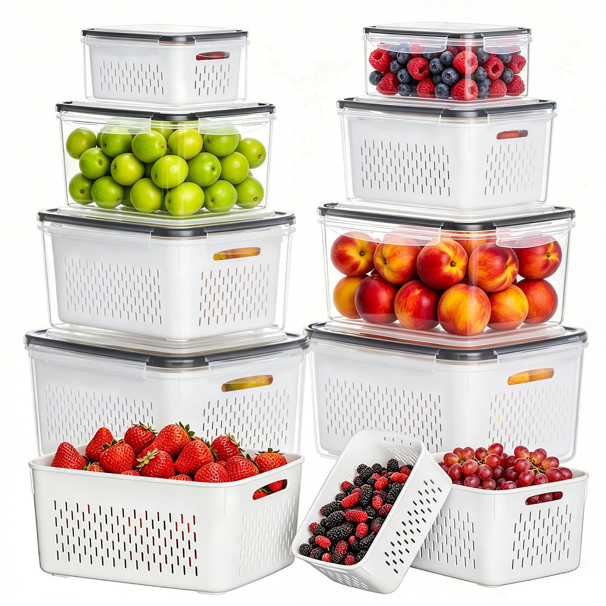 5 Pack Fruit Storage Containers for Fridge, Plastic Fruit Containers Set