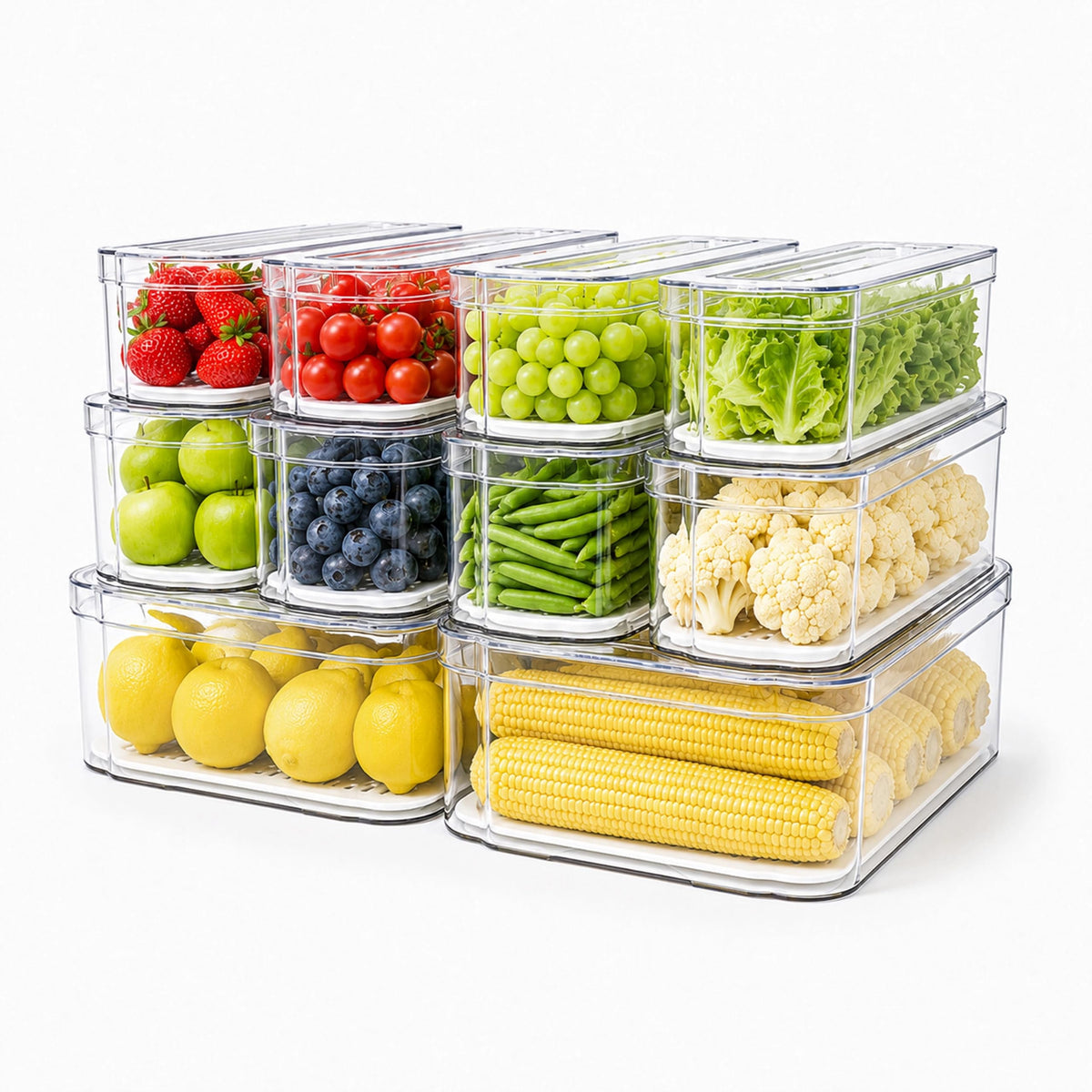 SMRCAD 6 Pack Clear Fridge Organizer Bins with Drain Trays - Stackable