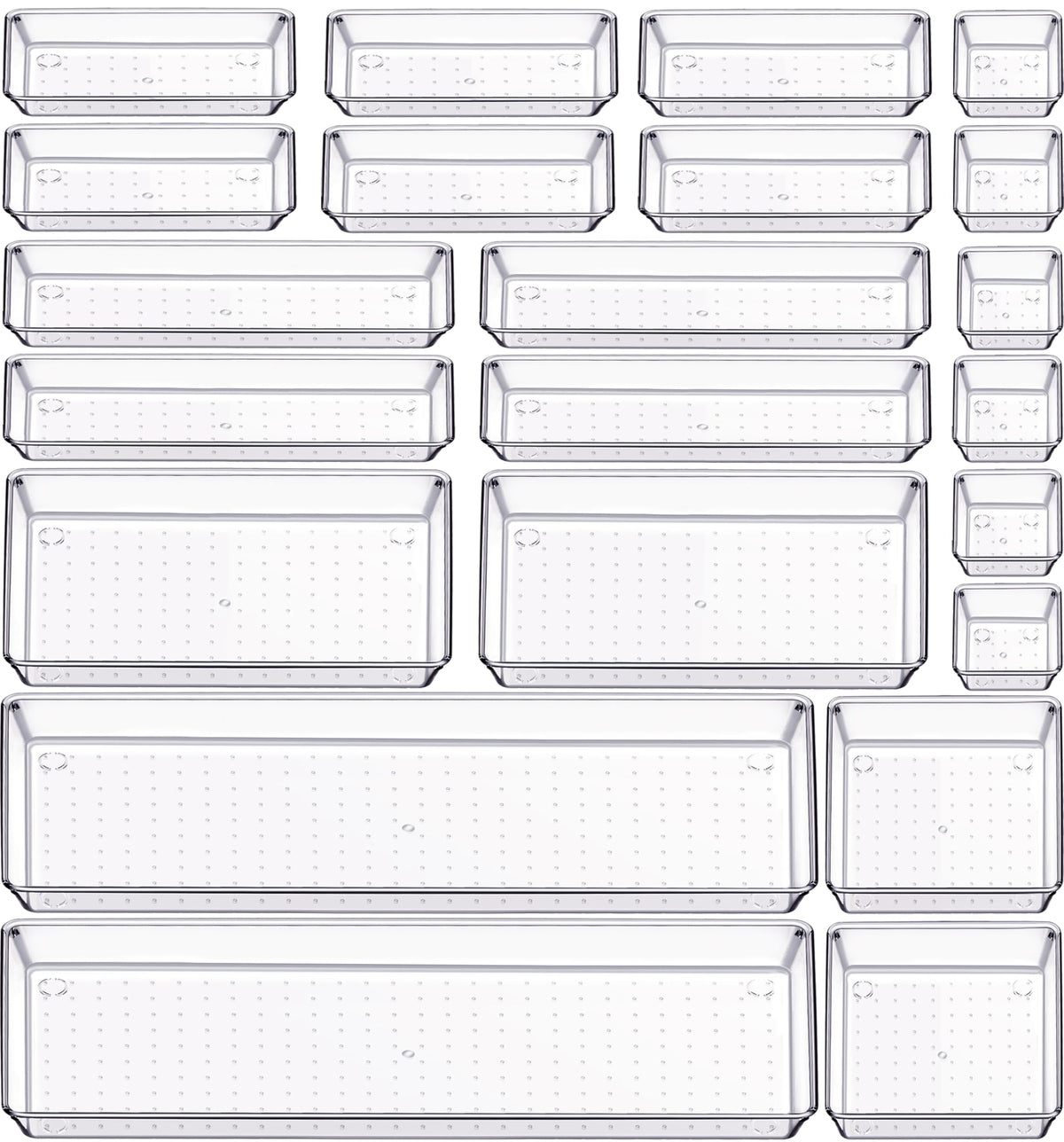 Criusia 6 Pcs Large Size Clear Drawer Organizer Set, Acrylic Non Slip Non Cracking Kitchen Drawer Storage Tray Divider, Multifunctional Storage for Cosmetics, Bathroom, Tools, Kitchen and Office