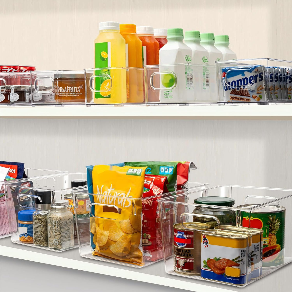 Tiawudi Set of 10 Clear Plastic Storage Bins, 4 Large and 6 Small Stackable Storage Containers for Pantry Organization, Organizer Bins for Home, Kitchen, Bathroom, Office, Cabinet Shelf Organizers