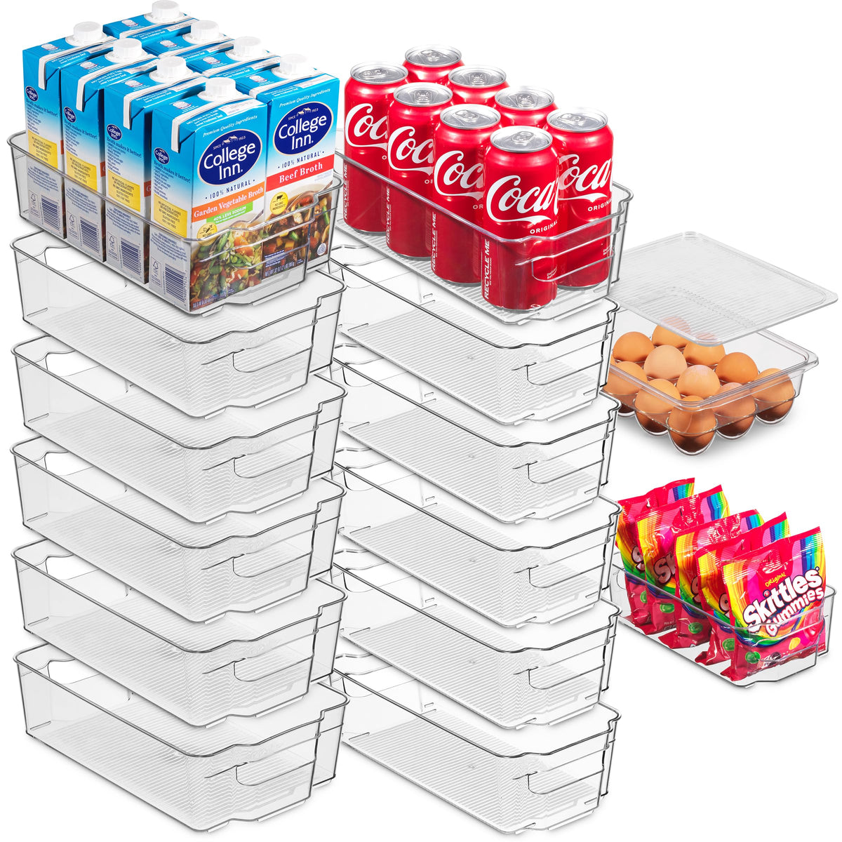 Oizeir Clear Pantry Organizer Bins 8-Pack - Fridge Organizer with 3 Removable Dividers, Ideal for Kitchen, Pantry, Refrigerator, Freezer, and Snack Storage