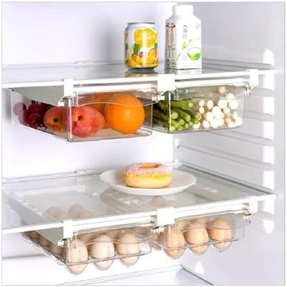 Refrigerator Pull Out Bin,Snap On Drawer Fridge Mate,Fridge Storage Box/Drawers/Rack, Refrigerator Bin Home Organizer for Fridge Shelf Thickness Under 0.6"