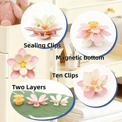 2 Pack Flower Magnetic Chip Clips for Refrigerator Decorative Pink Fridge Magnets Cute Multi-Purpose Petal Sealing Clips for Snack Bags Kitchen Office Home Decor