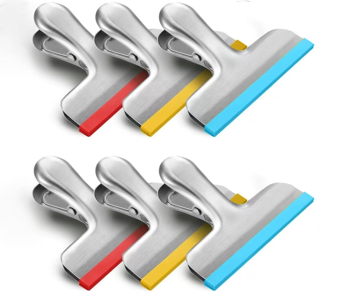HOUSE AGAIN 8 Pack Stainless Steel Chip Bag Clips Covered with Silicone - NO More Sharp Edges - Color Coded for Food Bags - Air Tight Seal, Heavy Duty for Kitchen and Office, 3 Inches