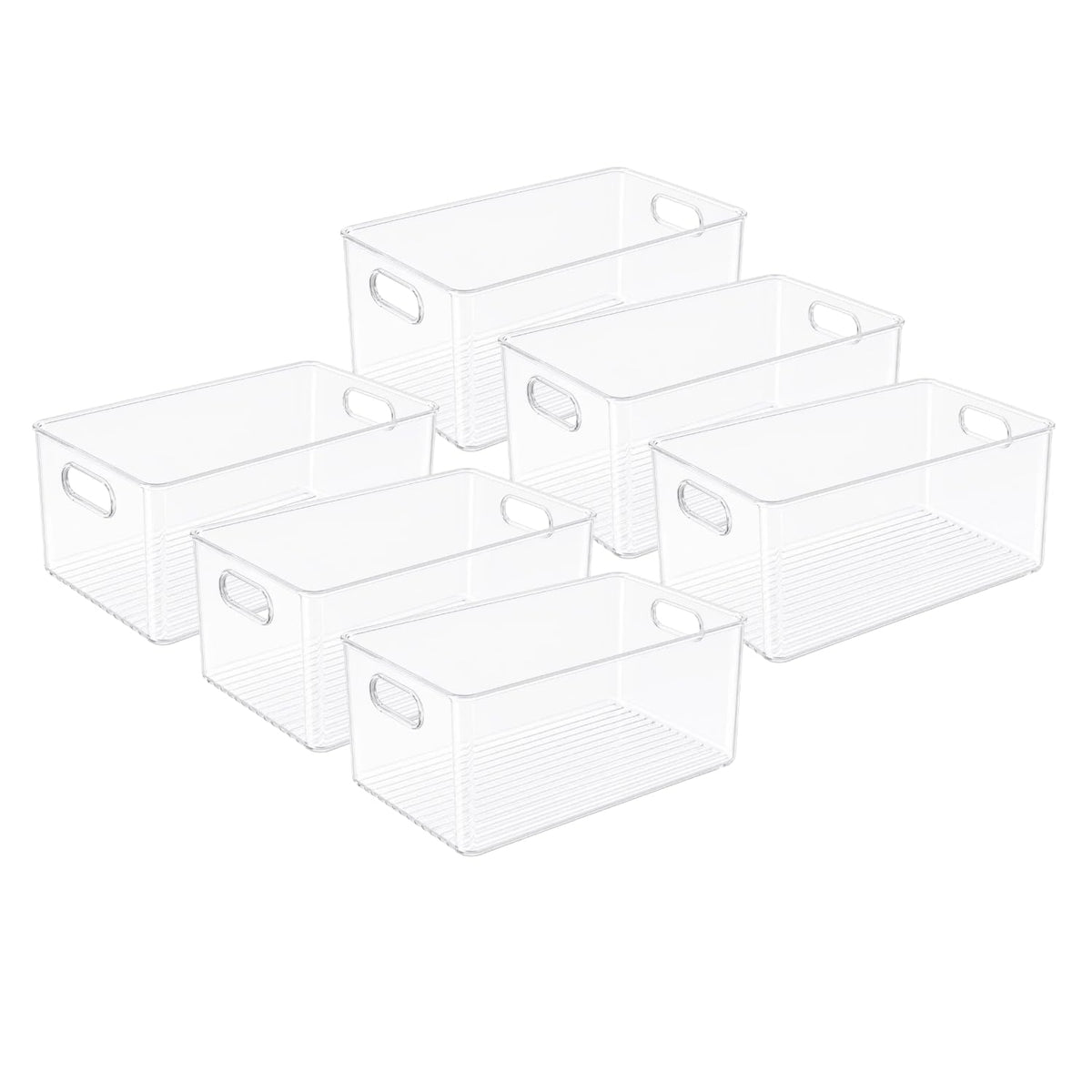 Plastic Food Storage 2 Pack Clear Container Bin with Handles for Organizing Kitchen, Pantry, Refrigerator, Freezer, Pantry, Cabinet, Closet, Bathroom. Stackable 10”x6”x3”