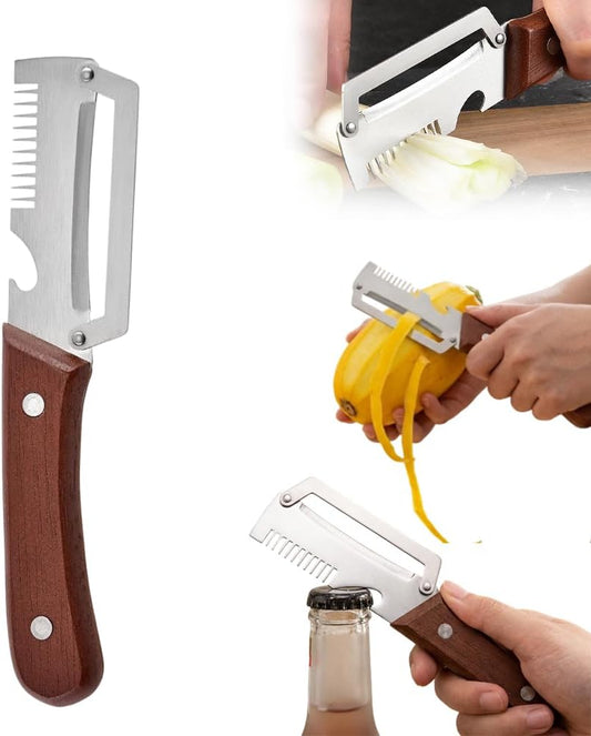 Premium Vegetable Peeler with Wooden Handle and Bottle Opener, 2026 Upgrade Multifunctional Vegetable Peeler for Kitchen, Multi-Functional Kitchen Gadgets Tool for Fruit Vegetables Potato (1)