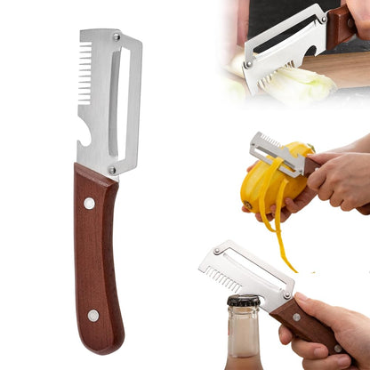 Premium Vegetable Peeler with Wooden Handle and Bottle Opener, 2026 Upgrade Multifunctional Vegetable Peeler for Kitchen, Multi-Functional Kitchen Gadgets Tool for Fruit Vegetables Potato (1)