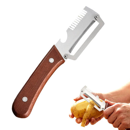 Premium Vegetable Peeler with Wooden Handle and Bottle Opener, Multi-Functional Vegetable Peeler for Kitchen, Kitchen Gadgets Tool for Fruit Pumpkin Peeling Potato Carrot Veggie Peeler (1)