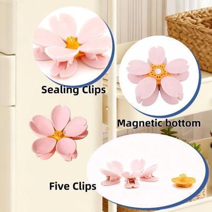 2 Pack Flower Magnetic Chip Clips for Refrigerator Decorative Pink Fridge Magnets Cute Multi-Purpose Petal Sealing Clips for Snack Bags Kitchen Office Home Decor