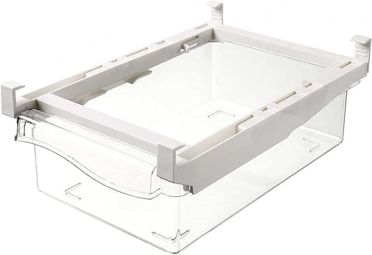 Refrigerator Pull Out Bin,Snap On Drawer Fridge Mate,Fridge Storage Box/Drawers/Rack, Refrigerator Bin Home Organizer for Fridge Shelf Thickness Under 0.6"