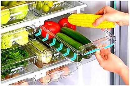 Refrigerator Pull Out Bin,Snap On Drawer Fridge Mate,Fridge Storage Box/Drawers/Rack, Refrigerator Bin Home Organizer for Fridge Shelf Thickness Under 0.6"