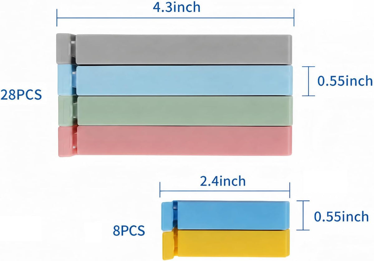 Food Bag Sealing Chip Clips, 36 Pack, (4.3x0.55'', 2.4x0.55'')