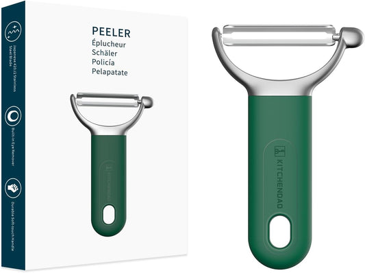 KITCHENDAO Swivel Vegetable Potato Peeler for Kitchen, Japanese Stainless Steel Sharp Blade, Heavy Duty Die-cast Construction Y Peeler, Built-in Eye Remover, Soft-touch Handle, Dishwasher Safe, Green