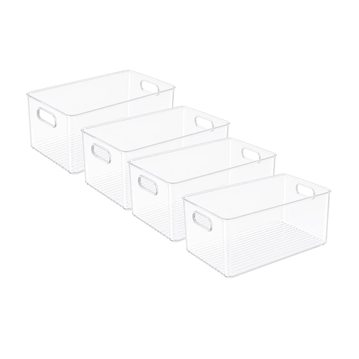 Plastic Food Storage 2 Pack Clear Container Bin with Handles for Organizing Kitchen, Pantry, Refrigerator, Freezer, Pantry, Cabinet, Closet, Bathroom. Stackable 10”x6”x3”