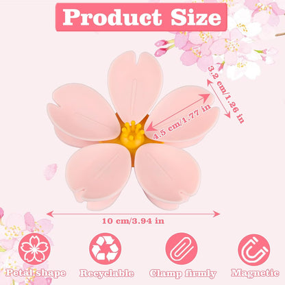 4 Pack Cherry Chip Clips Magnetic, Strong Cute Fridge Magnets Clips, Sealing Pink Chip Clips for Snack Bag Storage
