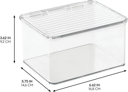 iDesign Plastic Stackable Hinged-Lid Storage Box, Clear