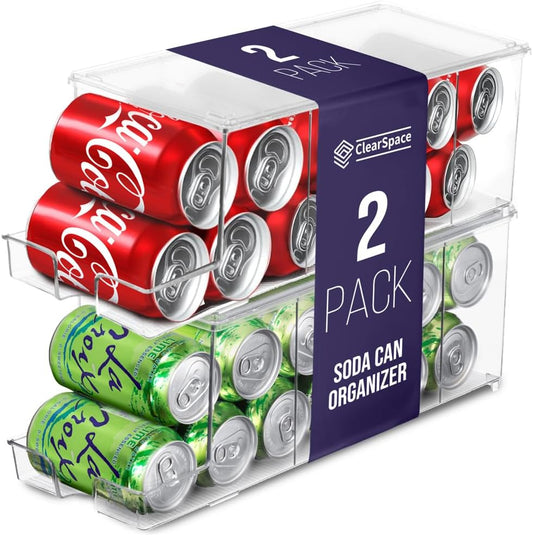 ClearSpace Soda Can Organizer Dispenser for Refrigerator, 12 Can, 2 Pack