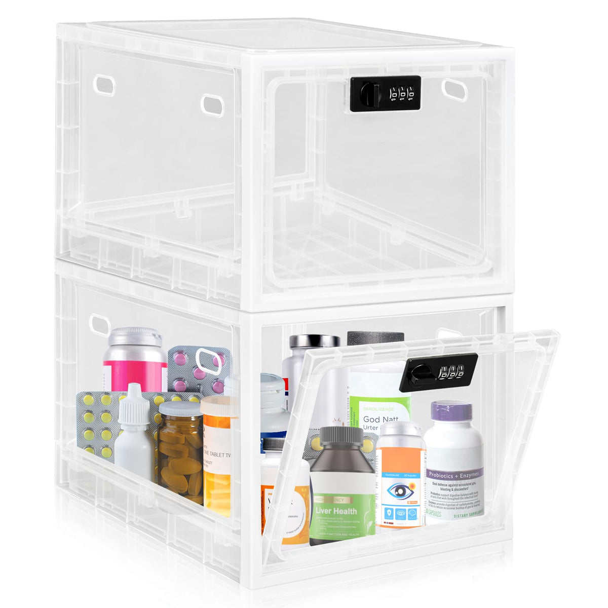 Medicine Lock Box for Safe Medication, Premium Material Lockable Storage Box Locking Organizer Bin with Combination Code for Fridge Food/Snacks/Phone/Tablet Jail/Home/Office Storage Lockers