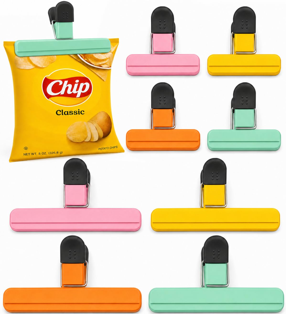 8 Pack Chip Clips Bag Clips, Food Clip for Food Storage|4 x L,4 x S