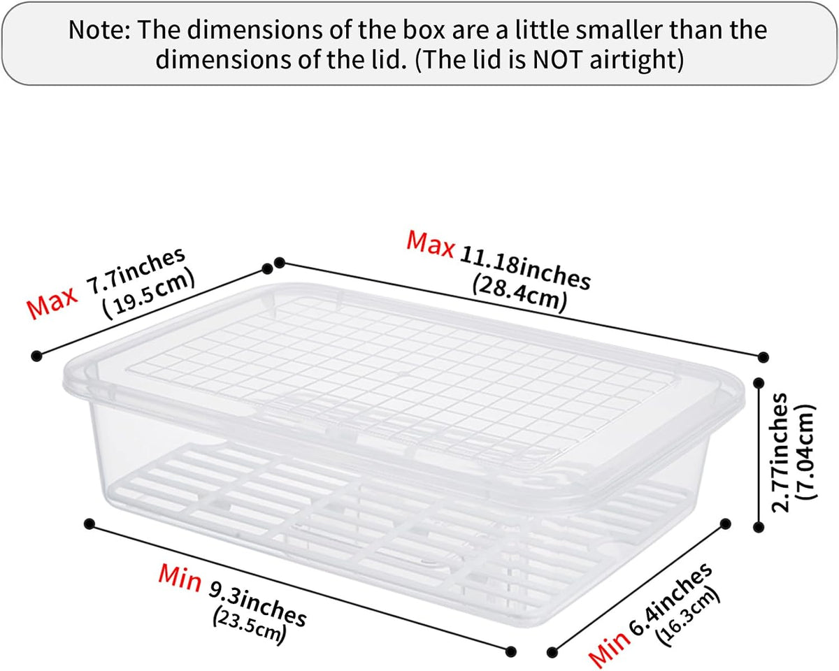 77L Fruit Storage Containers for Fridge, Rectangle Plastic Food Storage Containers with Lids, 3-Pack Deli Meat Container with Removable Drain Plate, Stackable Produce Keeper in Seafood & Berries