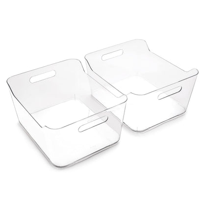 BINO | Plastic Storage Bins, Large - 2 Pack, Clear | THE SOHO COLLECTION | Pantry Organizers and Storage Containers | Fridge Organizer Bins | Kitchen Cabinet Organizer | Medicine Cabinet Bin
