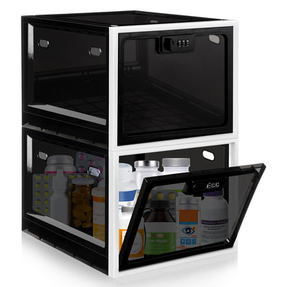 Medicine Lock Box for Safe Medication, Premium Material Lockable Storage Box Locking Organizer Bin with Combination Code for Fridge Food/Snacks/Phone/Tablet Jail/Home/Office Storage Lockers