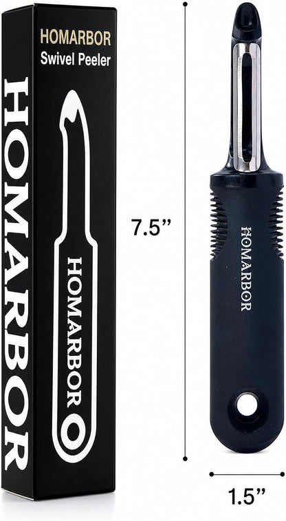 Black Premium Vegetable Peeler | Ultra-Sharp Swivel Stainless Steel Blade | Ergonomic Soft Grip Handle | Mango Peeler | Dishwasher Safe | Skin Peeler for Veggies & Fruits | Potato Peeler & Eye Remover