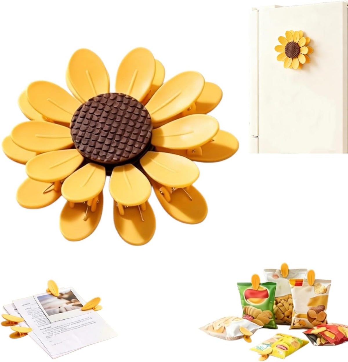 Sunflower-Shaped Magnetic Chip Clips, Petal Style Bag Clips