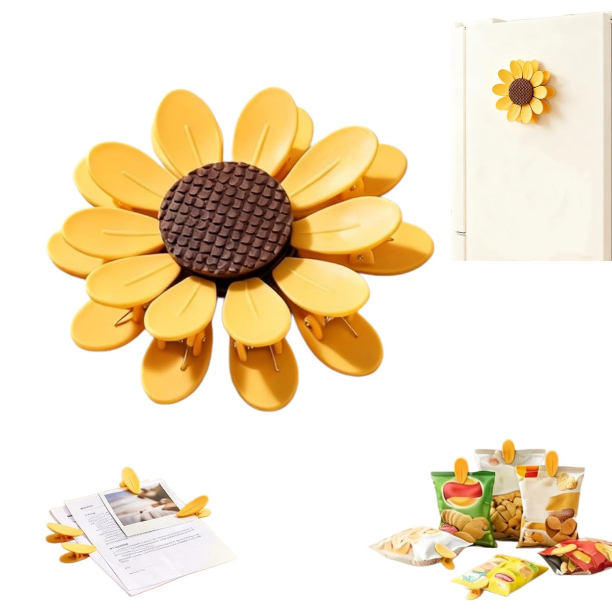 Sunflower-Shaped Magnetic Chip Clips, Petal Style Bag Clips