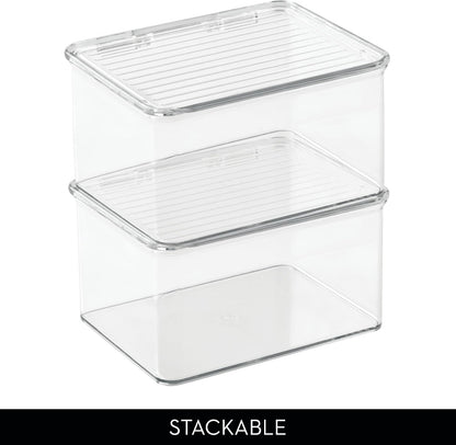 iDesign Plastic Stackable Hinged-Lid Storage Box, Clear