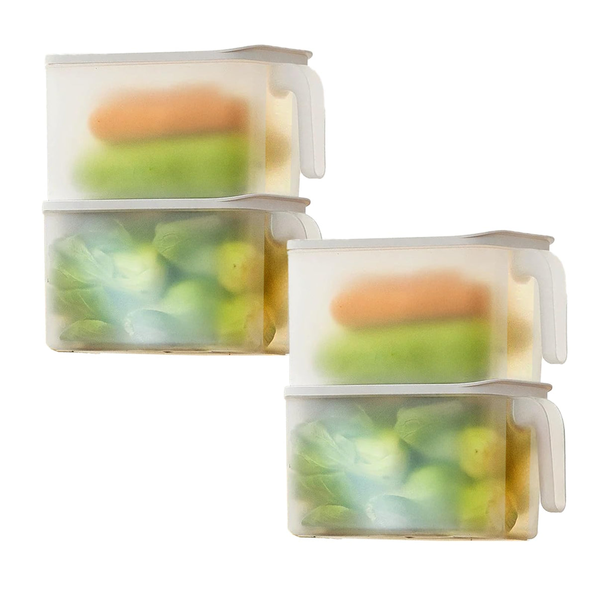 2 Pack Plastic Divided Veggie Storage Containers with Lids and Handles for Fridge Storage Organizer Boxes for Refrigerator Produce Beans Fruits Organzation