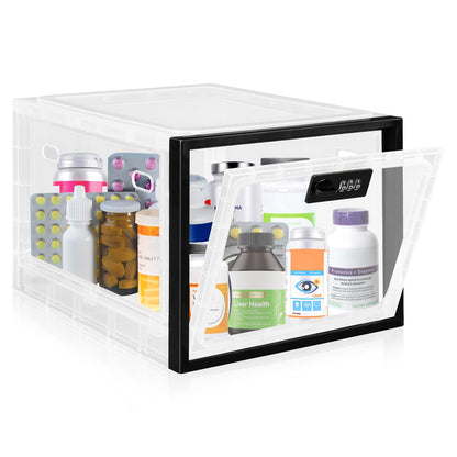 Medicine Lock Box for Safe Medication, Premium Material Lockable Storage Box Locking Organizer Bin with Combination Code for Fridge Food/Snacks/Phone/Tablet Jail/Home/Office Storage Lockers