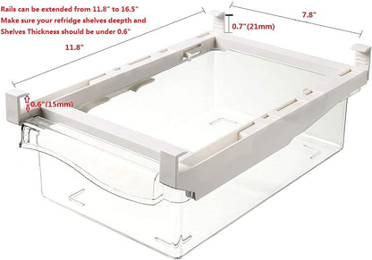 Refrigerator Pull Out Bin,Snap On Drawer Fridge Mate,Fridge Storage Box/Drawers/Rack, Refrigerator Bin Home Organizer for Fridge Shelf Thickness Under 0.6"