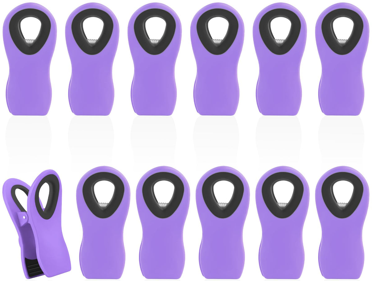12 Pack Chip Clips, Bag Clips for Food, Magnetic Sealers for Chips and Other Food, Plastic Bag Clip for Kitchen, Fridge, Clothes, Sewing and Artwork (Purple)