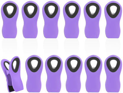 12 Pack Chip Clips, Bag Clips for Food, Magnetic Sealers for Chips and Other Food, Plastic Bag Clip for Kitchen, Fridge, Clothes, Sewing and Artwork (Purple)